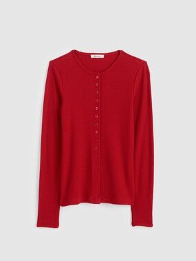 Madewell Waffle-Knit Cutaway Crewneck Cardigan/Long-Sleeved Shirt